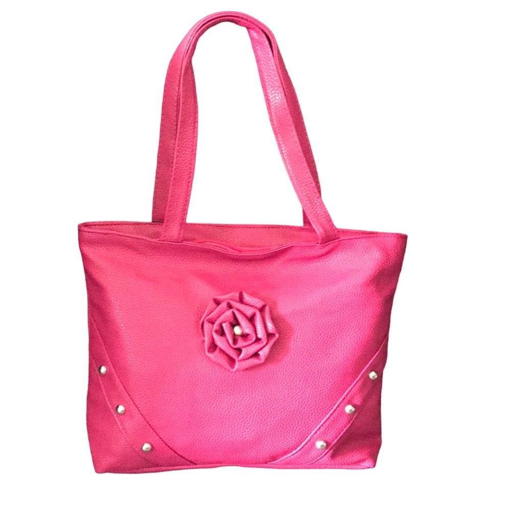 FAUX LEATHER VIBRANT PINK EMBELLISHED DESIGN SHOULDER BAG